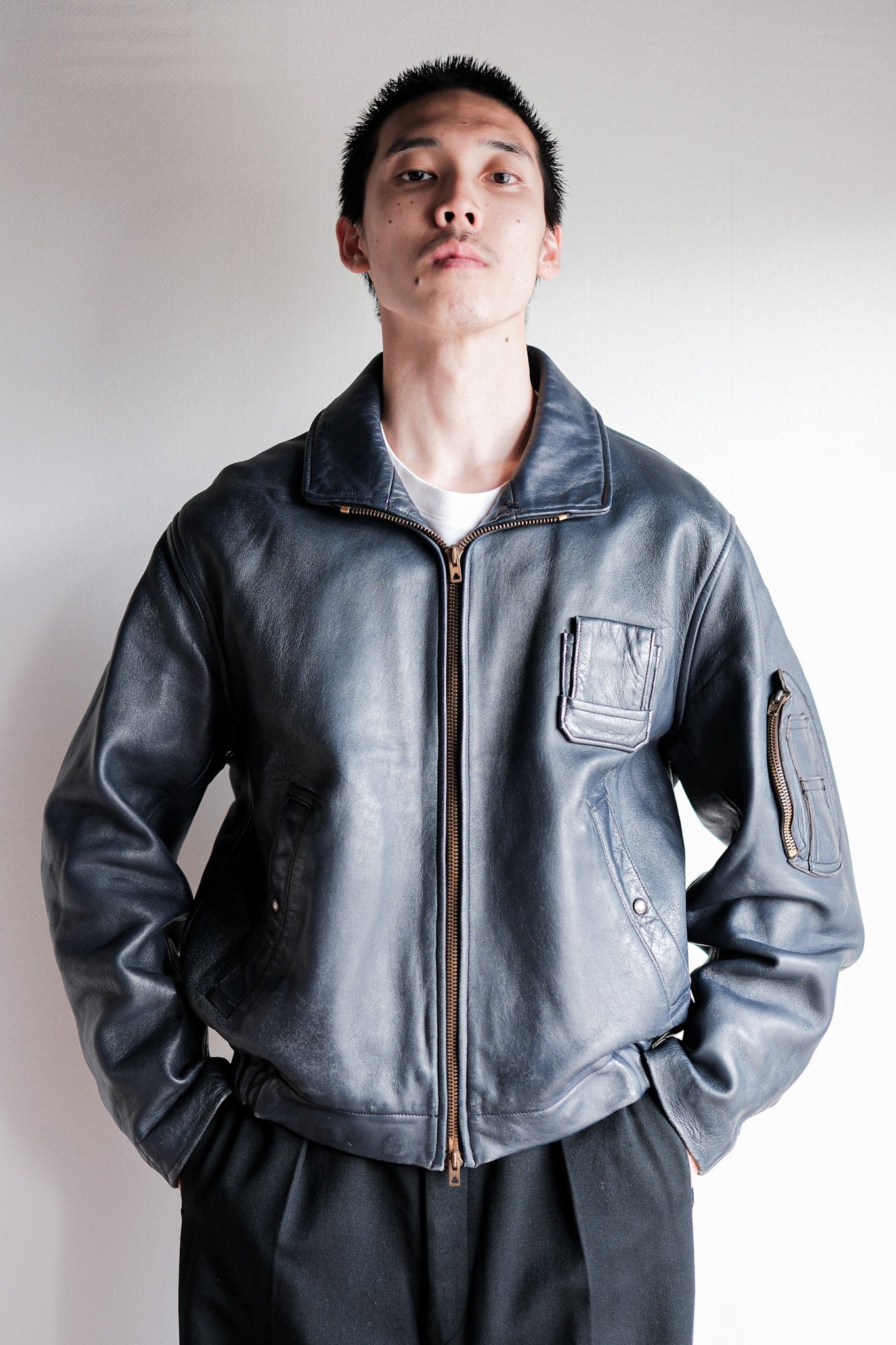 70's]French Air Force Pilot Leather Jacket Size.96M