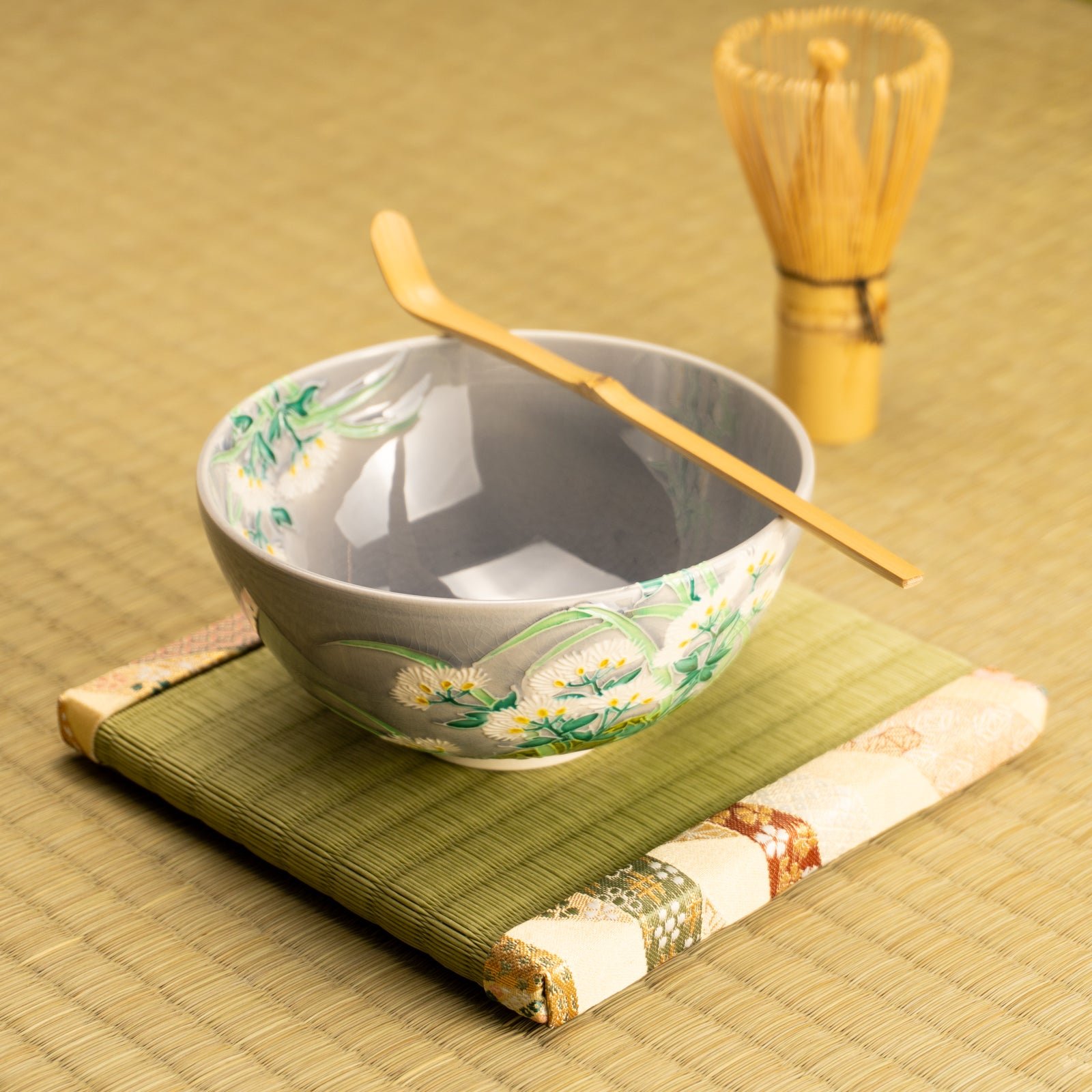 京都 清水焼】抹茶碗 淡紫交趾 