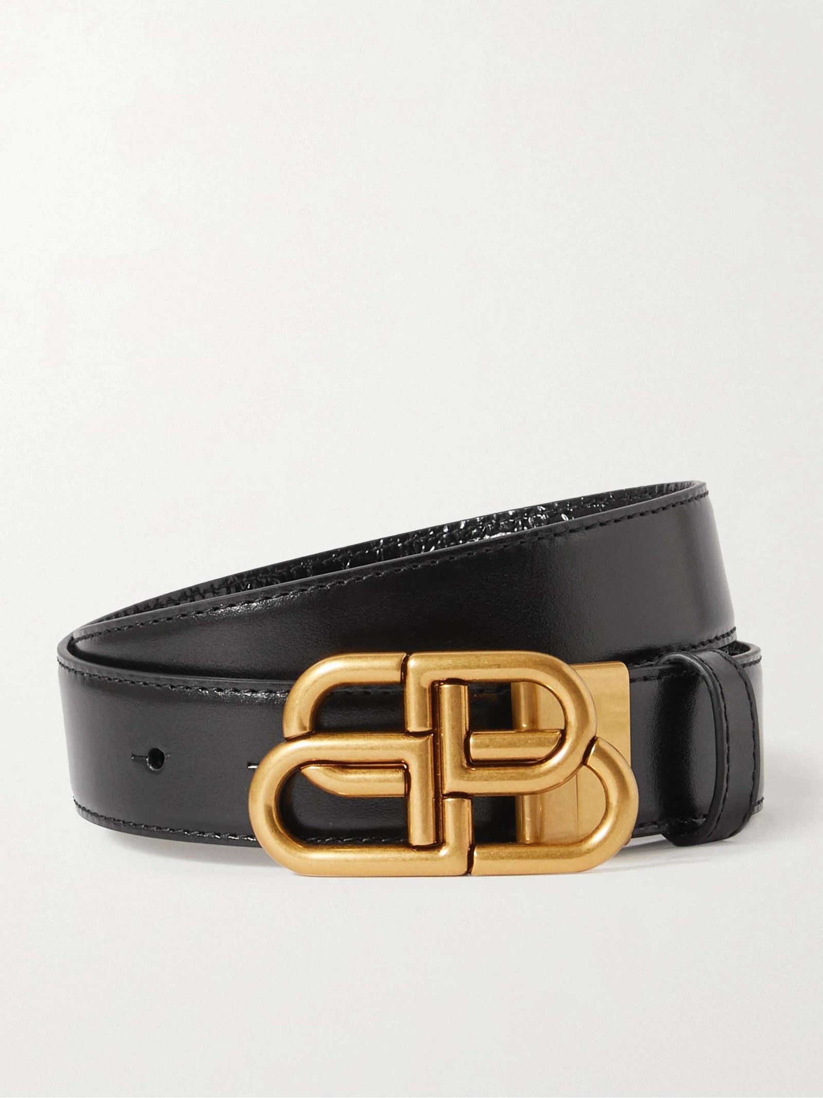 BALENCIAGA BB reversible croc-effect and smooth leather waist belt