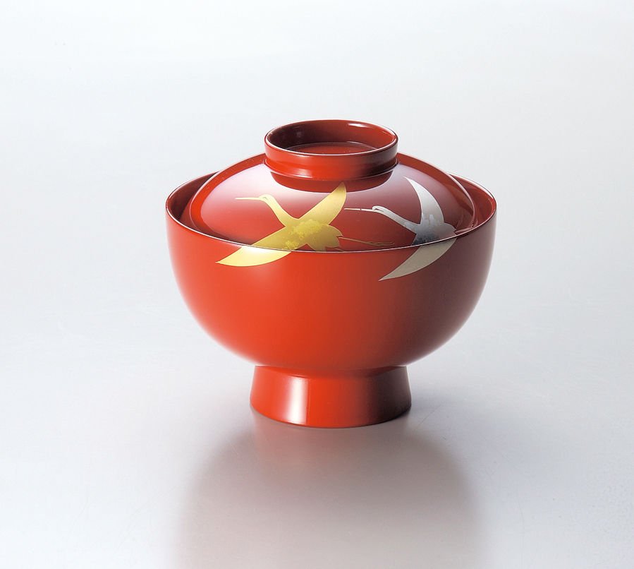 箔鶴蒔絵 雑煮椀（総朱） | 【公式】うるしギャラリー久右衛門