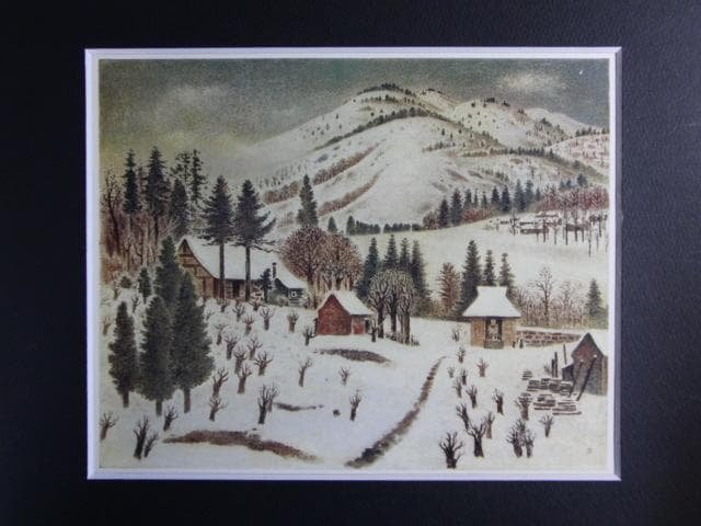 岡鹿之助、【積雪】、希少な大判額装用画集より、美品、日本人画家