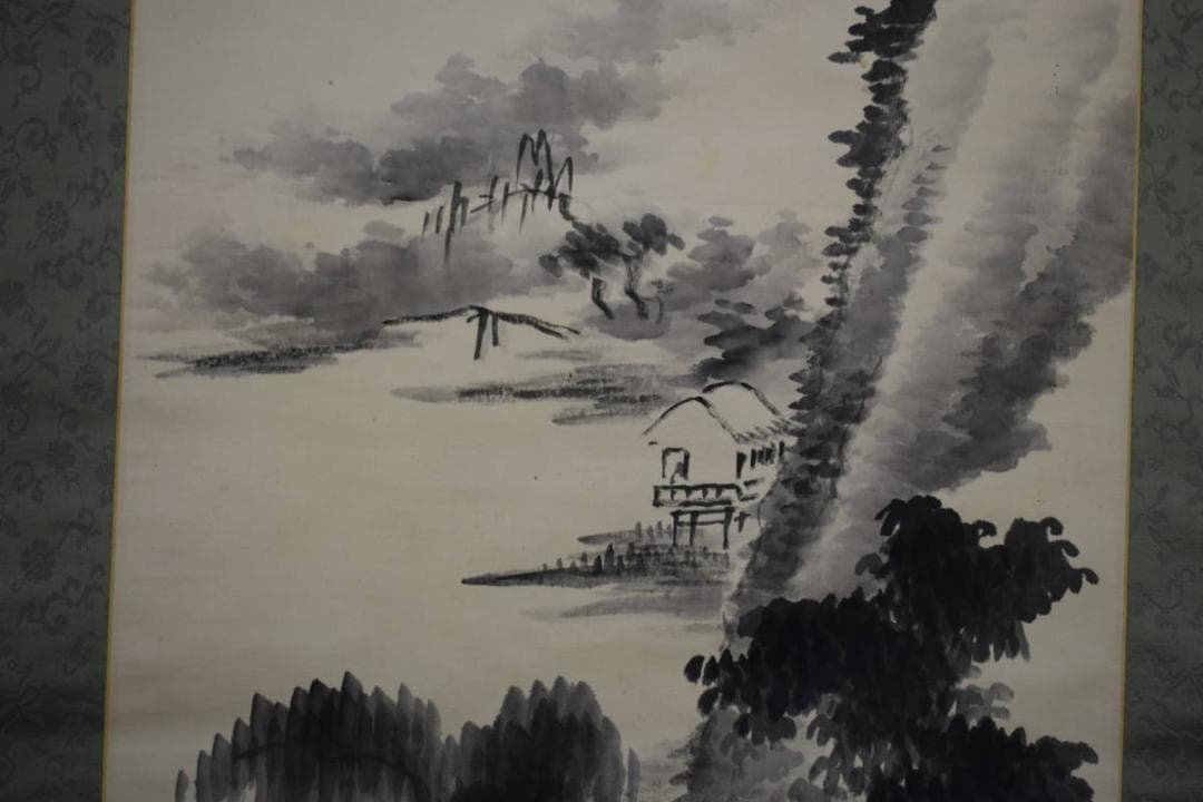 真作/田中柏陰/山水画賛/絹表装/布袋屋掛軸HH-672 真作/森琴石/青緑春景山水画賛/軸先紫檀/桐題箱付/布袋屋掛軸HB-767 真