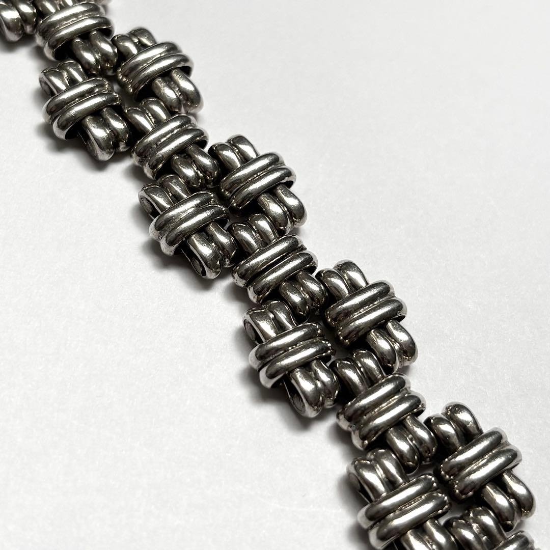 【2/1までSALE❗️】メキシコ製 925 ヘビーノットリンクブレス 72g メキシコ製 VINTAGE シルバー925 taxco ダブルノットチェーンリンク