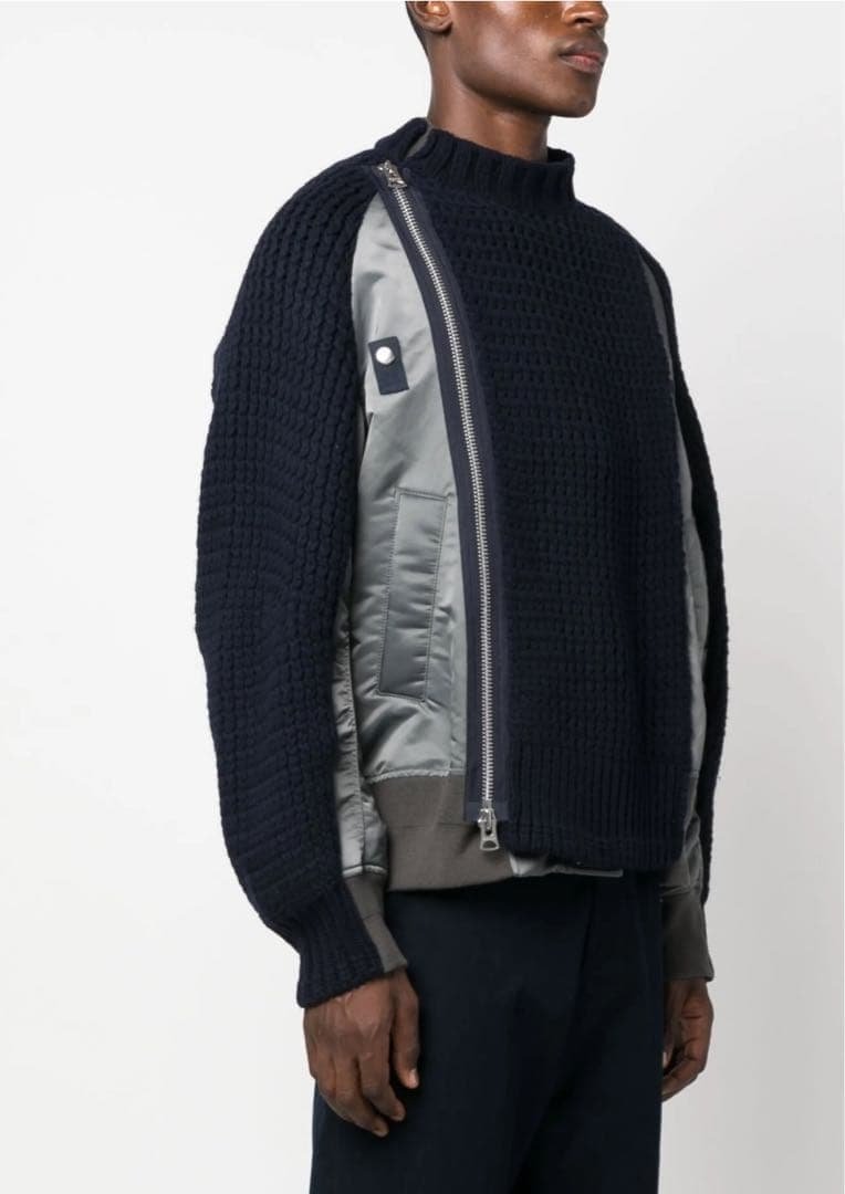 Sacai サカイ　ニット切り替えジップアップブルゾン sacai（サカイ） ニット 切替 ブルゾン 23-03165M メンズ オフホワイト